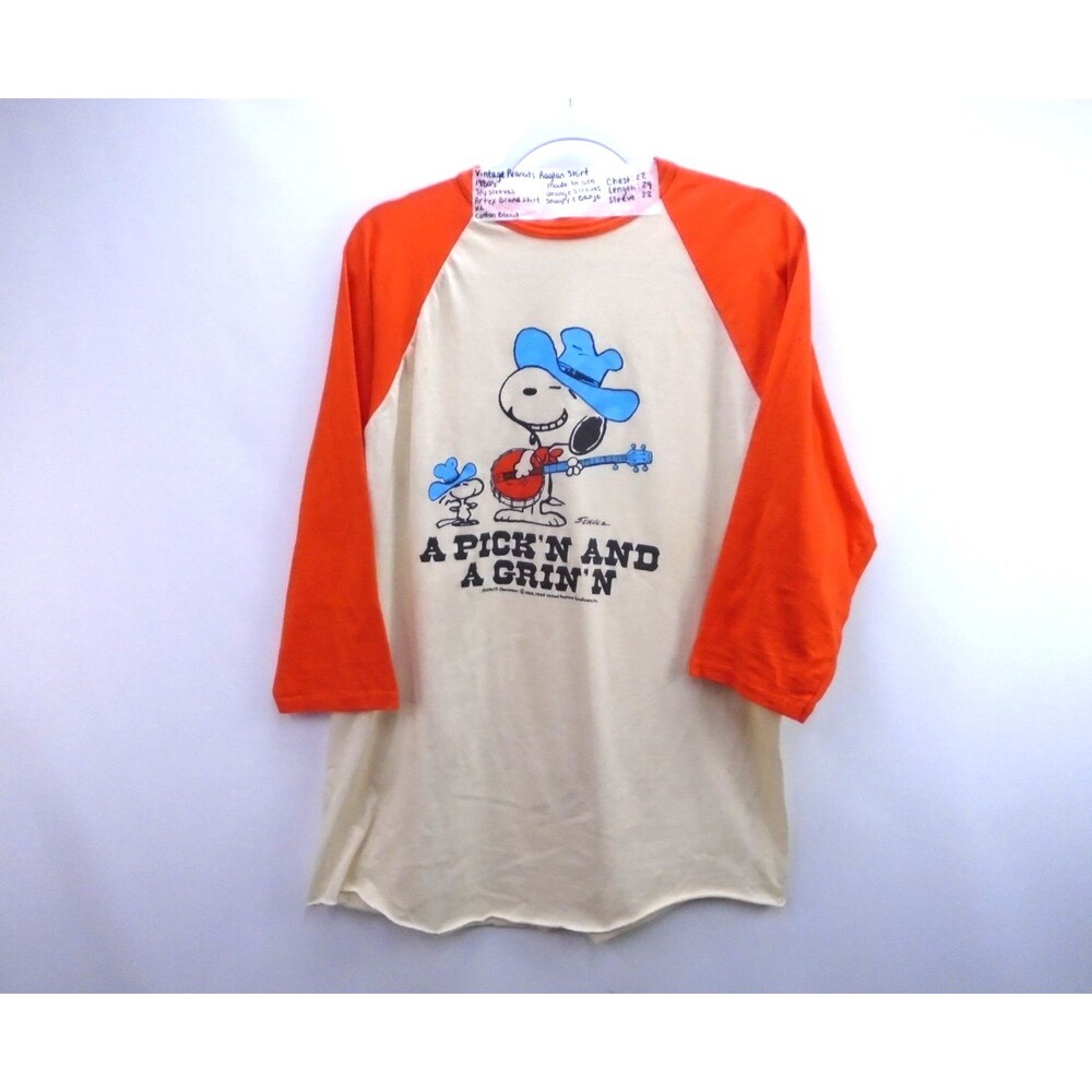 Vintage 1980s Peanuts A Pick'n and a Grin'n Raglan Shirt VERY RARE Artex USA XL